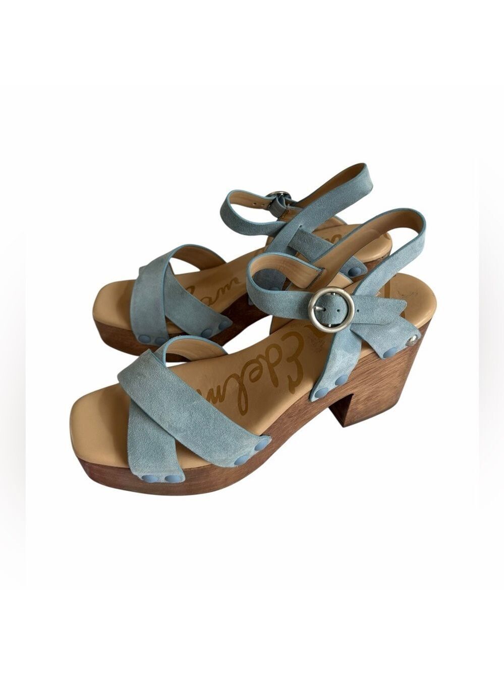 Sam Edelman Josephine Platform Wedge Sandals Sky Blue Suede Women's Size 9 EUC